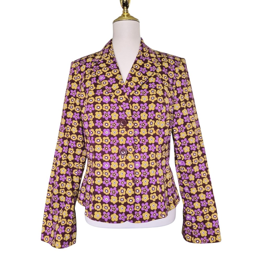 Isabel & Nina Floral Blazer Jacket Womens Size 12‎ Purple Brown Cotton Stretch